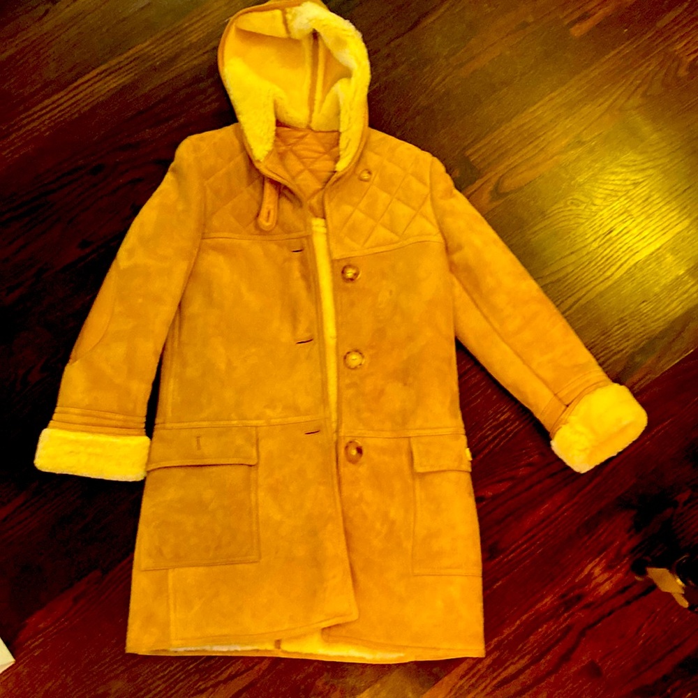 Vintage suede, leather and wool fleece lined coat. Knight Tailors,LTD. SIZE 8.